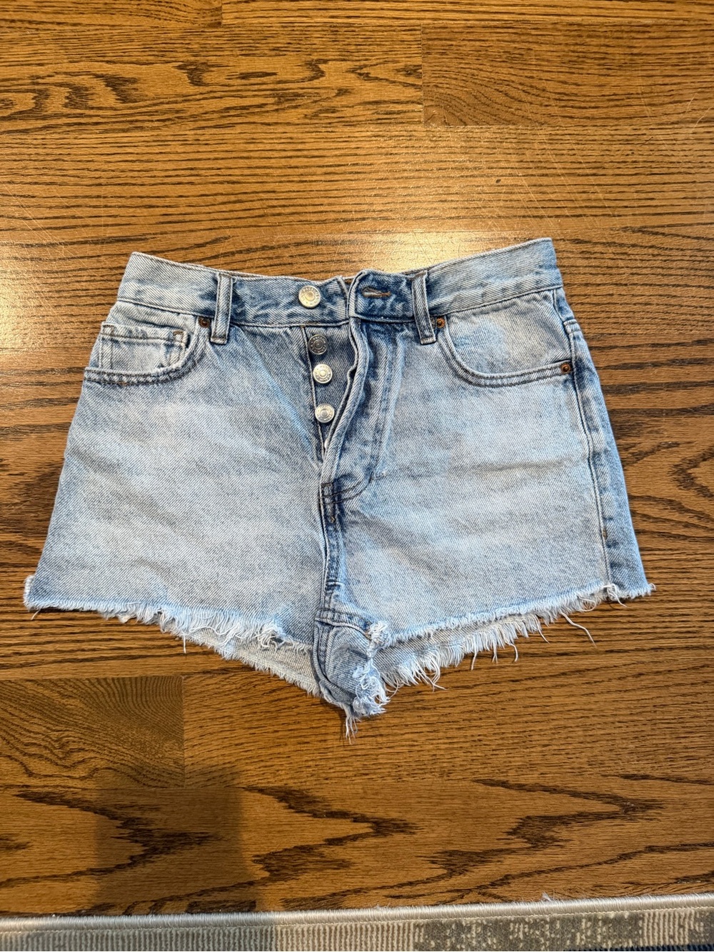PacSun Light Blue High-Waist Button-Front Denim Cutoff Shorts